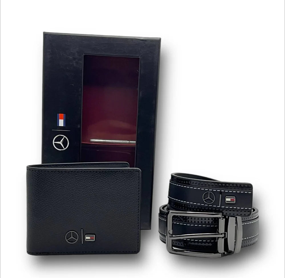 Tommy Mercedes Belt and Wallet Set Black