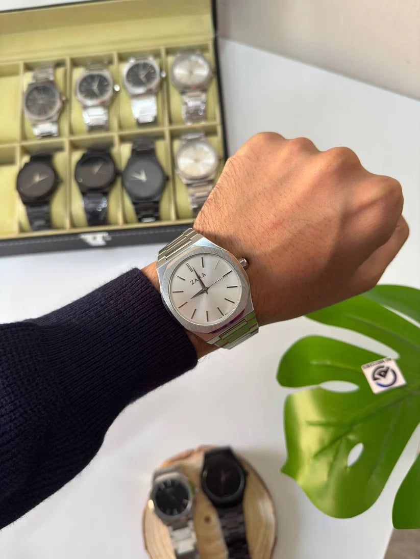 Zara Men's Japanese Quartz Movement White Dial & Silver Stainless Steel Strap – Original