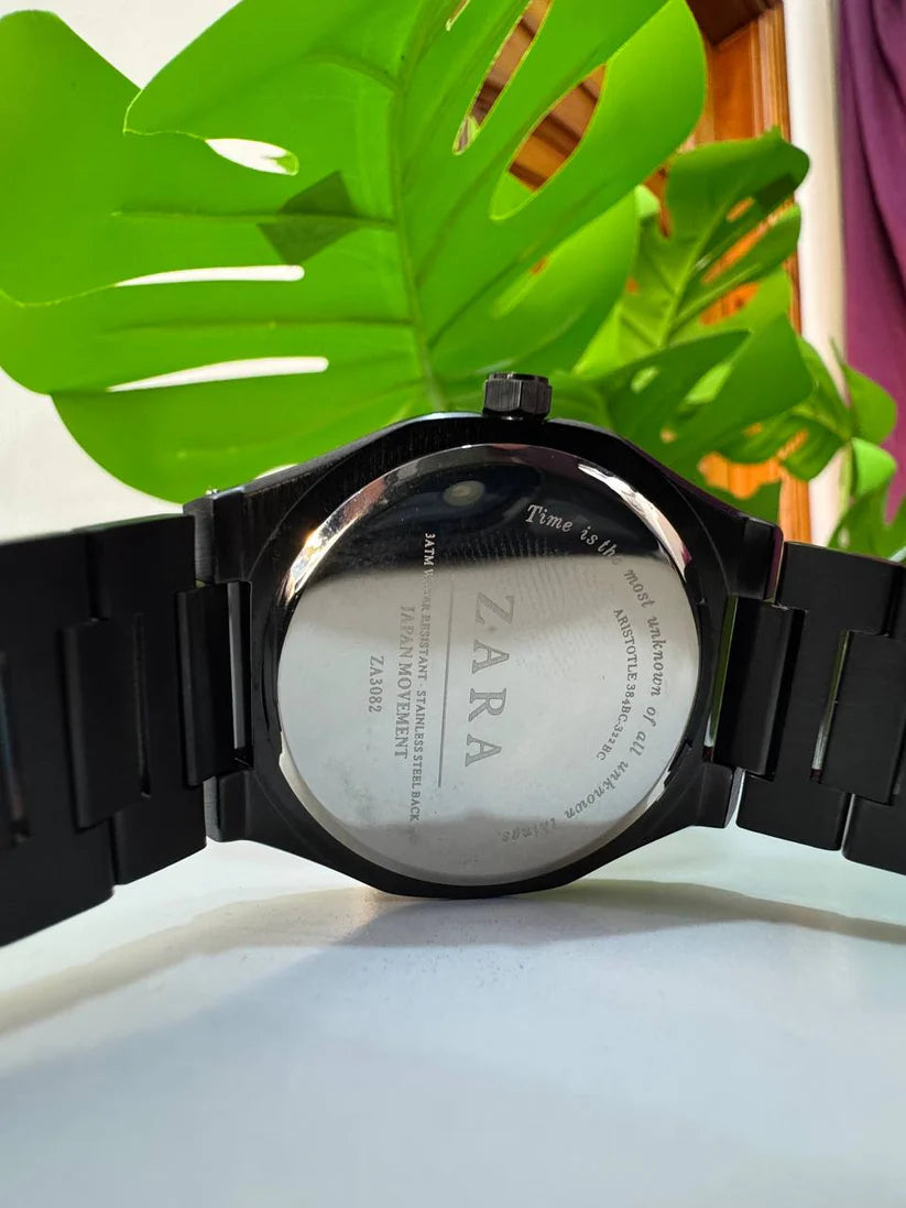 Zara Men's Japanese Quartz Movement Black Stainless Steel Strap & Black Dial – Original