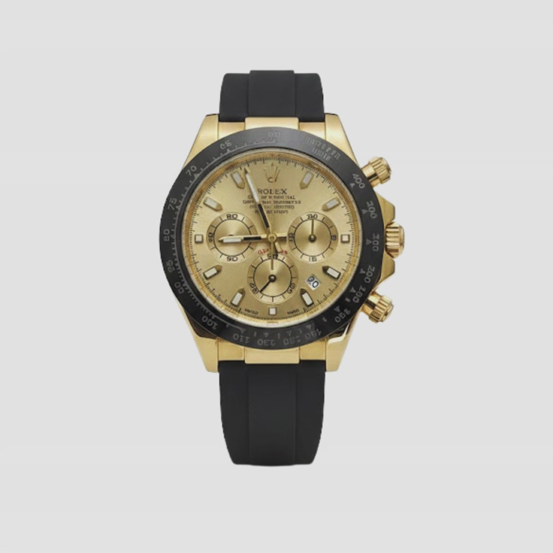 Rolex Cosmograph Daytona  Gold Dial Black Rubber Strap - Mirror Edition