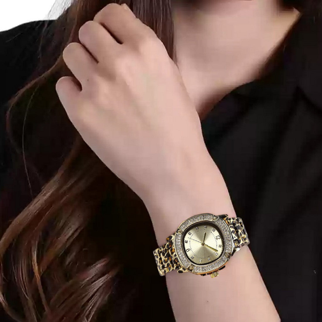 Burberry Bloom Women’s Watch – Light Gold Dial with Crystal Bezel, Stainless Steel Tiger-Print Strap – Mirror Edition