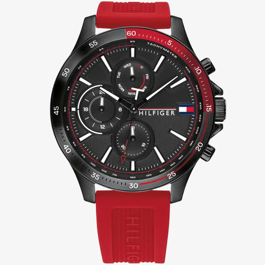 Tommy Hilfiger Men’s Watch 1791722 – Black & Red, Japanese Movement, Original