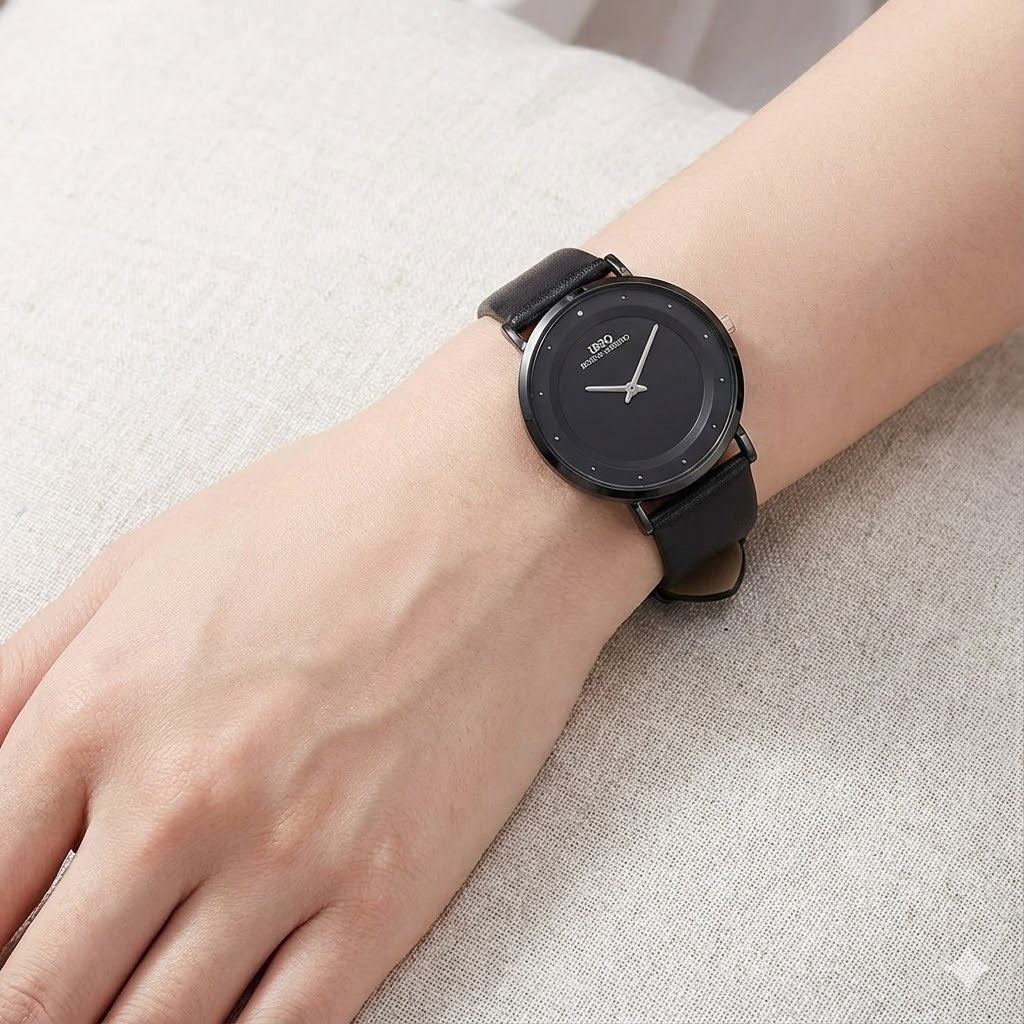 IBSO Women’s Watch – Genuine Leather Black Strap, Black Dial, Stainless Steel Back Model S8160L Japanese Movement - Original