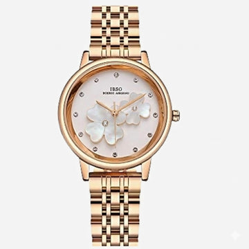 IBSO Women’s Quartz Watch – White Floral Dial 36mm, Silver Strap with Gold Accents Original
