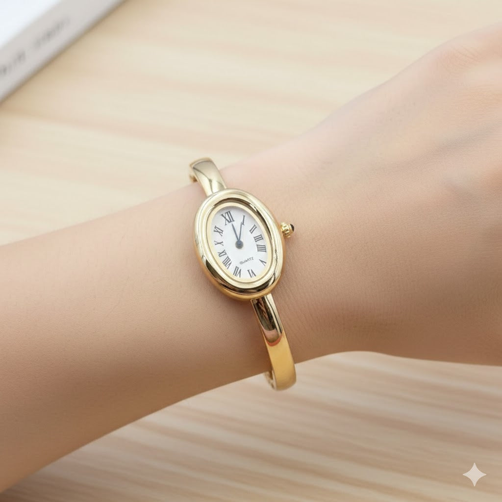 Cartier Women's Watch – Gold Tone – Oval Light Gold Dial – Roman Numerals – Quartz Movement – Mirror Edition