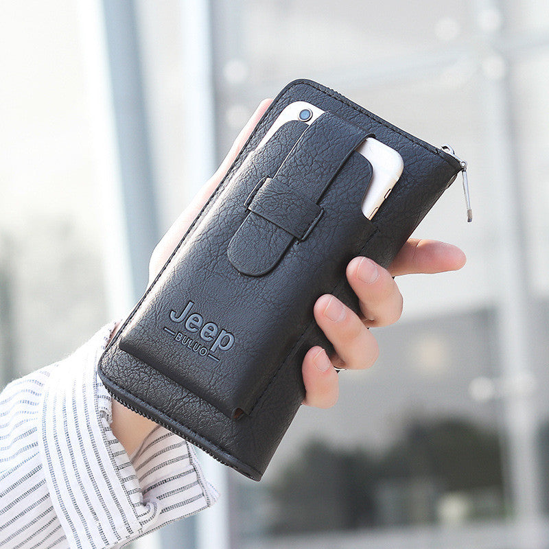 Jeep Buluo Men's Multi-Purpose Leather Wallet - Holds Mobile Phone, Cash, Cards with Zipper